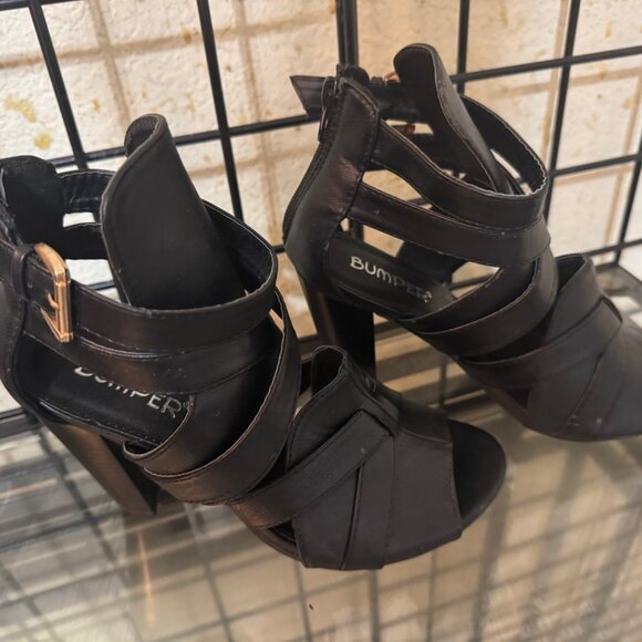 NEW NWOT Bumper Black Shoes zip back wrap around CUTE 4 in heel Sz: 6.5 - Picture 4 of 8